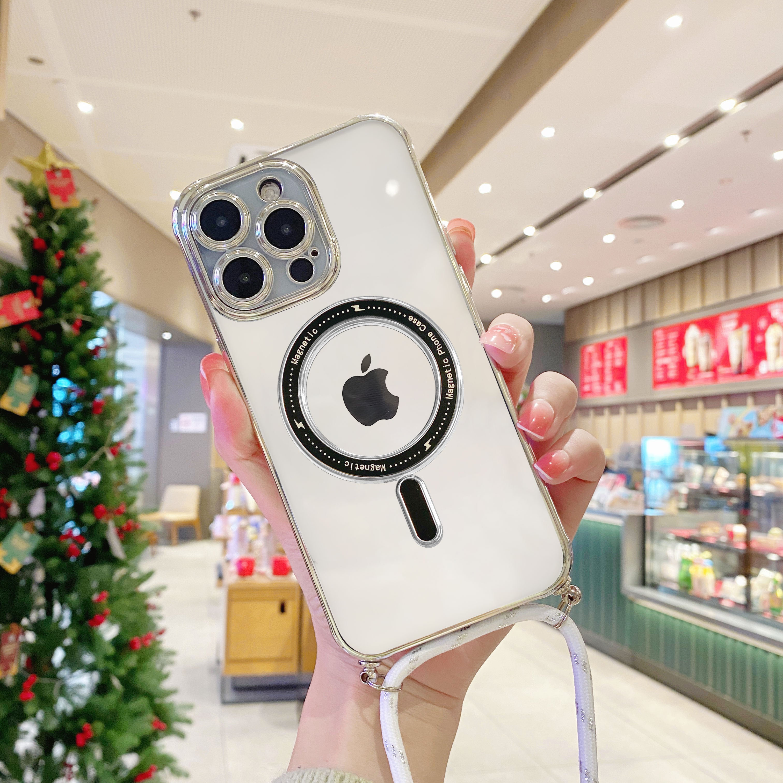 Clear Magnetic Case for iPhone 14 Pro Max Compatible with MagSafe Reinforced Corners Soft TPU Electroplated Edges Phone Cover with Long Lanyard Clear Magnetic Case for iPhone 14 Pro Max Compatible with MagSafe Reinforced Corners Soft TPU Electroplated Edges Phone Cover with Long Lanyard